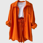 Women's Loose Overshirt and Shorts Two-Piece Set with Tie Waist 7