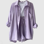 Women's Loose Overshirt and Shorts Two-Piece Set with Tie Waist 9