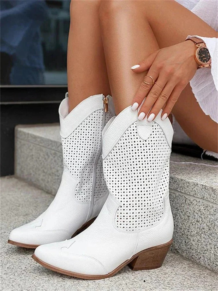 Women's Mid-Calf Western Boots with Side Zipper Closure 1