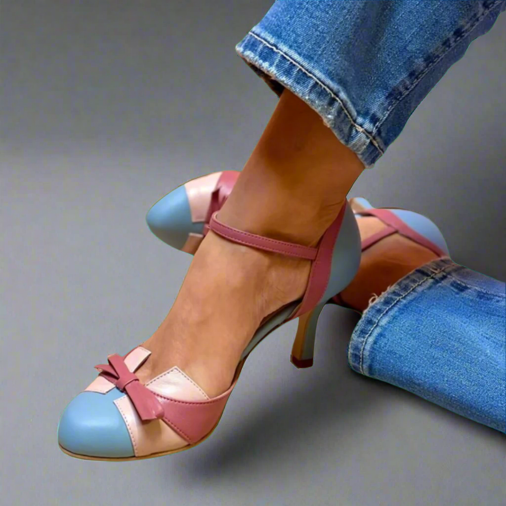 Women's Mid-Height Heeled Sandals with Ankle Strap and Round Toe 1