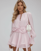 Women's Mini Dress with 3D Floral Embellishments and Flare Sleeves 1
