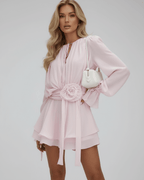 Women's Mini Dress with 3D Floral Embellishments and Flare Sleeves 6