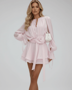 Women's Mini Dress with 3D Floral Embellishments and Flare Sleeves 7
