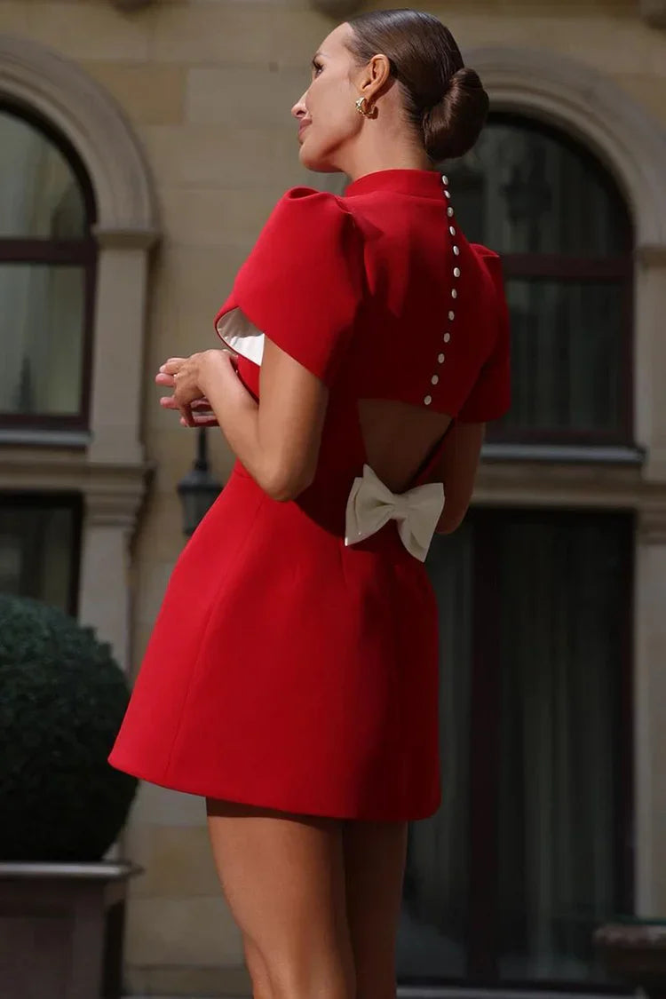 Women's Mini Dress with Puffed Sleeves and Fitted Bodice 6