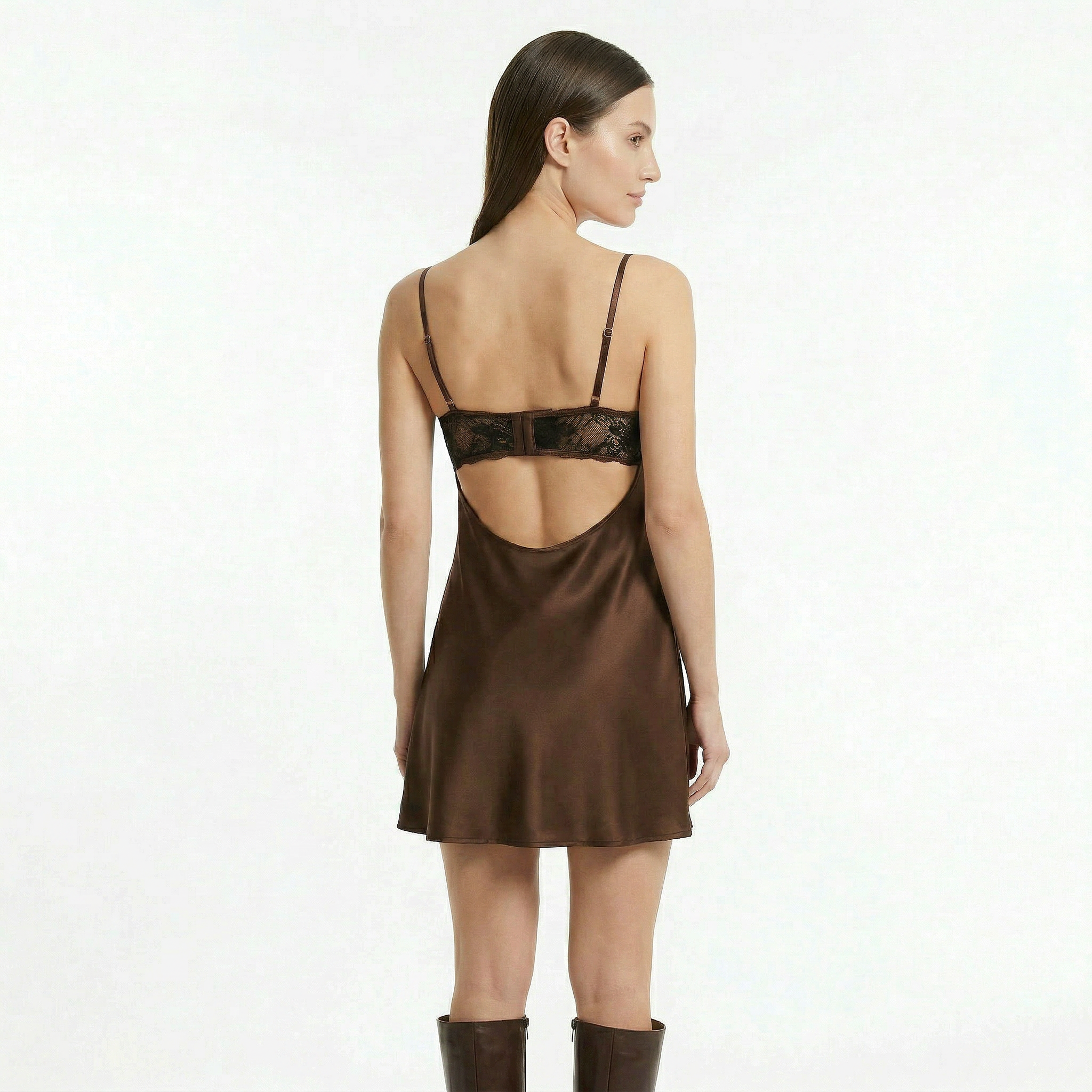 Women's Mini Slip Dress with Lace Detail and Adjustable Straps 2
