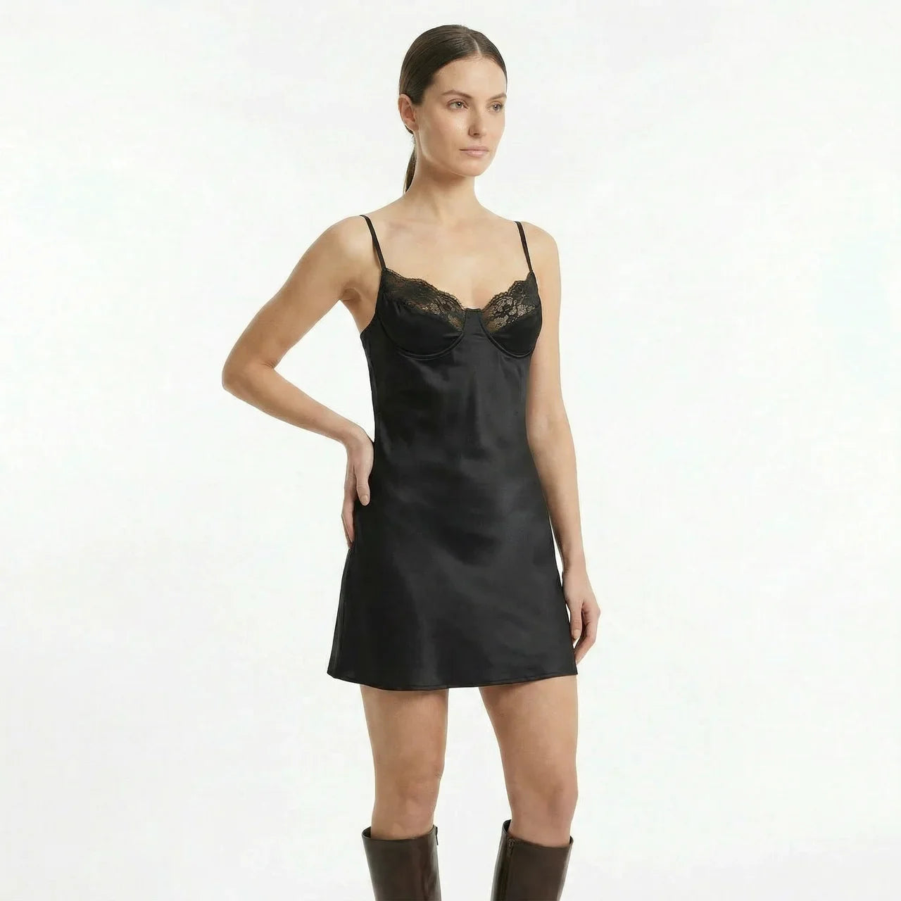 Women's Mini Slip Dress with Lace Detail and Adjustable Straps 8