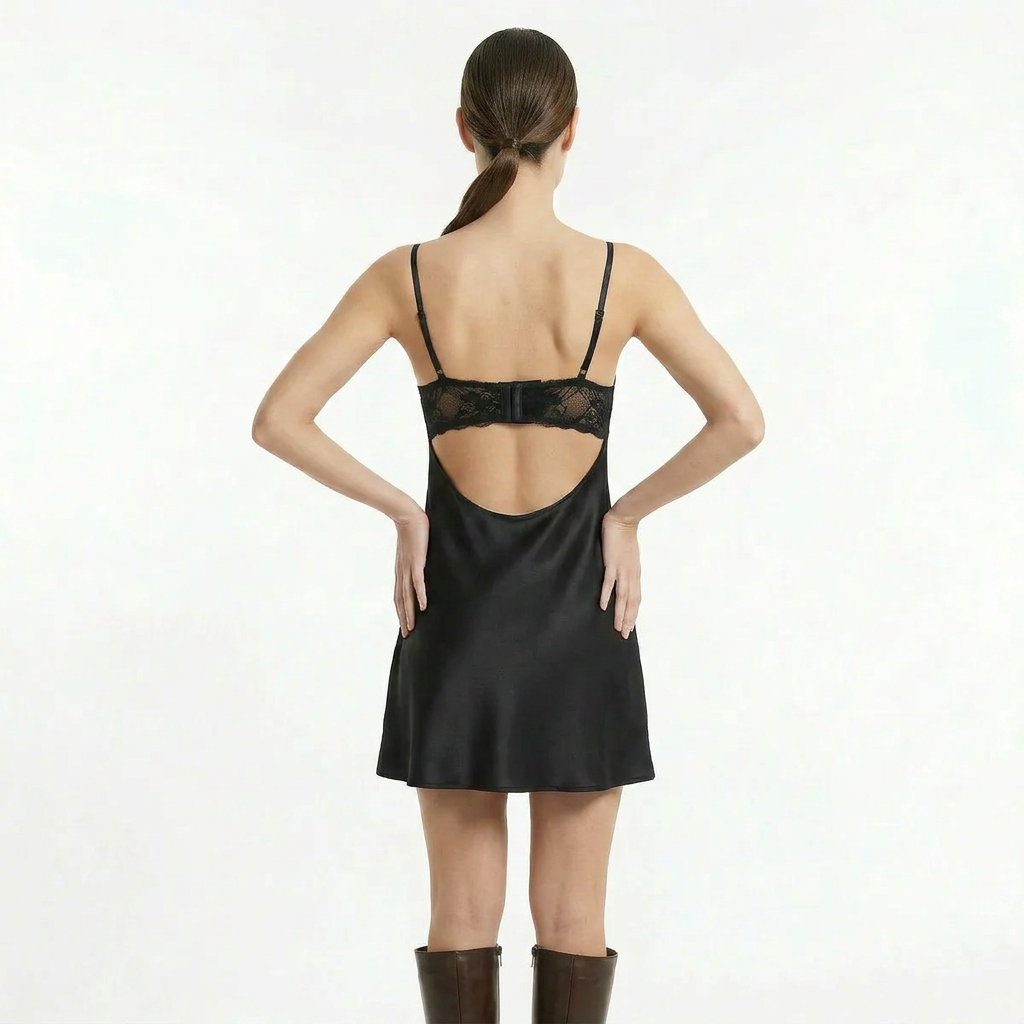 Women's Mini Slip Dress with Lace Detail and Adjustable Straps 9