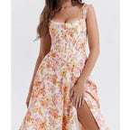 Women's Off-Shoulder Floral Corset Midi Dress with Front Slit 3