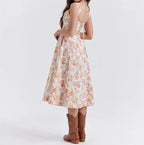 Women's Off-Shoulder Floral Corset Midi Dress with Front Slit 4
