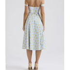 Women's Off-Shoulder Floral Corset Midi Dress with Front Slit 5