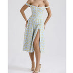 Women's Off-Shoulder Floral Corset Midi Dress with Front Slit 6