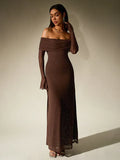 Women's Off-Shoulder Long Sleeve Maxi Dress with Sheer Sleeves 1
