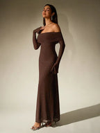 Women's Off-Shoulder Long Sleeve Maxi Dress with Sheer Sleeves 2