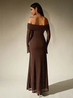 Women's Off-Shoulder Long Sleeve Maxi Dress with Sheer Sleeves 3
