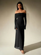 Women's Off-Shoulder Long Sleeve Maxi Dress with Sheer Sleeves 5