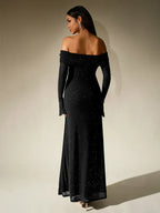 Women's Off-Shoulder Long Sleeve Maxi Dress with Sheer Sleeves 6