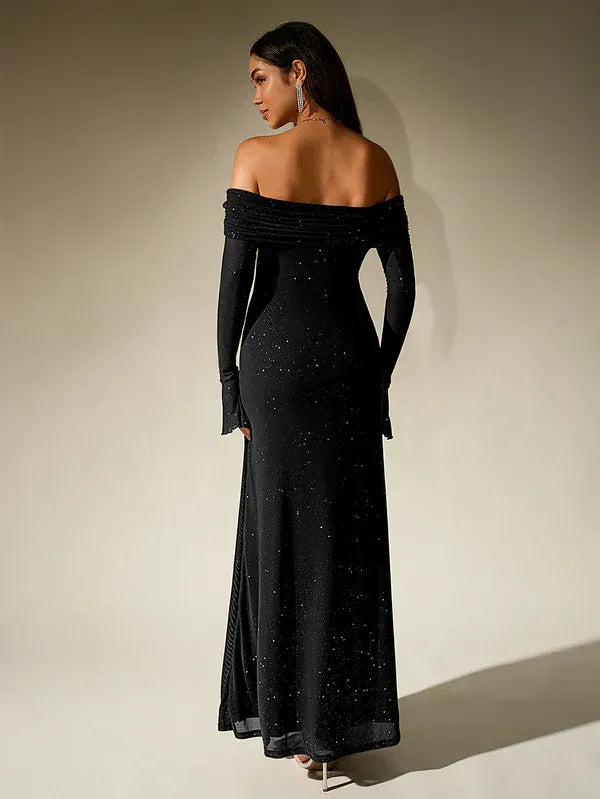 Women's Off-Shoulder Long Sleeve Maxi Dress with Sheer Sleeves 6
