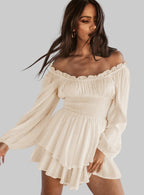 Women's Off-Shoulder Playsuit with Puff Sleeves and Tiered Skirt 3