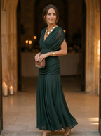 Women's Off-Shoulder Pleated Midi Dress with Fitted Waist 4