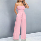 Women's Off-Shoulder Wide-Leg Jumpsuit with Drawstring Waist 1