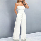 Women's Off-Shoulder Wide-Leg Jumpsuit with Drawstring Waist 2