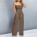 Women's Off-Shoulder Wide-Leg Jumpsuit with Drawstring Waist 3