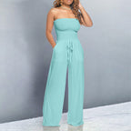 Women's Off-Shoulder Wide-Leg Jumpsuit with Drawstring Waist 4