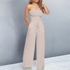 Women's Off-Shoulder Wide-Leg Jumpsuit with Drawstring Waist 5