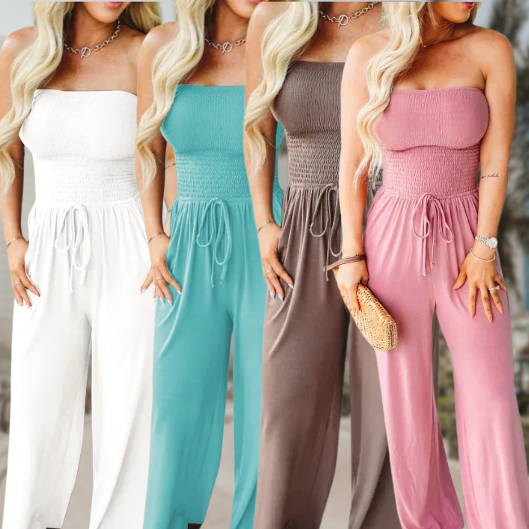 Women's Off-Shoulder Wide-Leg Jumpsuit with Drawstring Waist 8