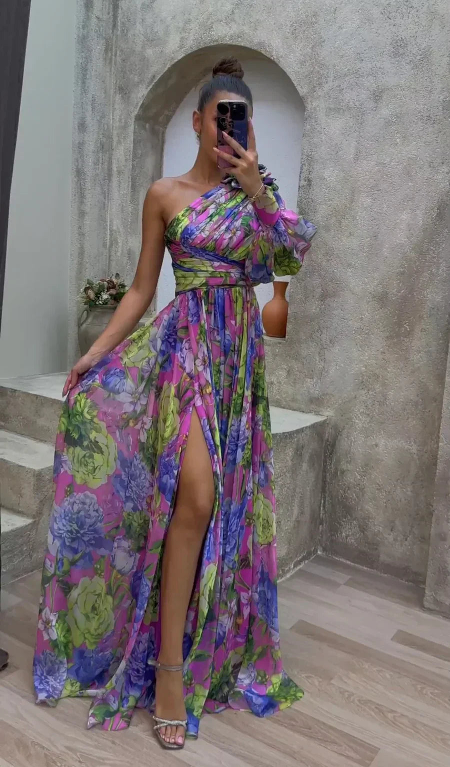 Women's One Shoulder Floral Maxi Dress 1