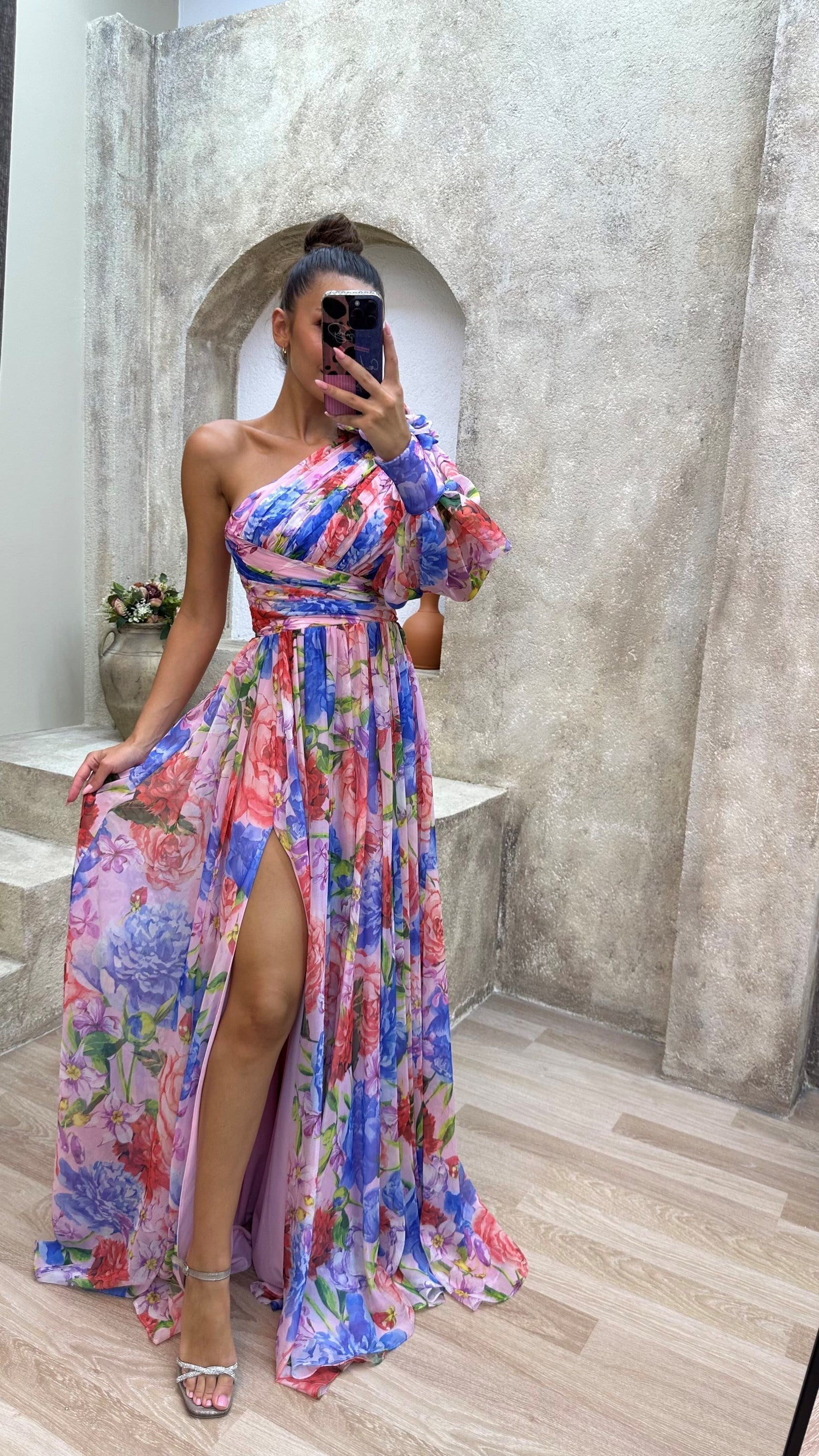 Women's One Shoulder Floral Maxi Dress 2