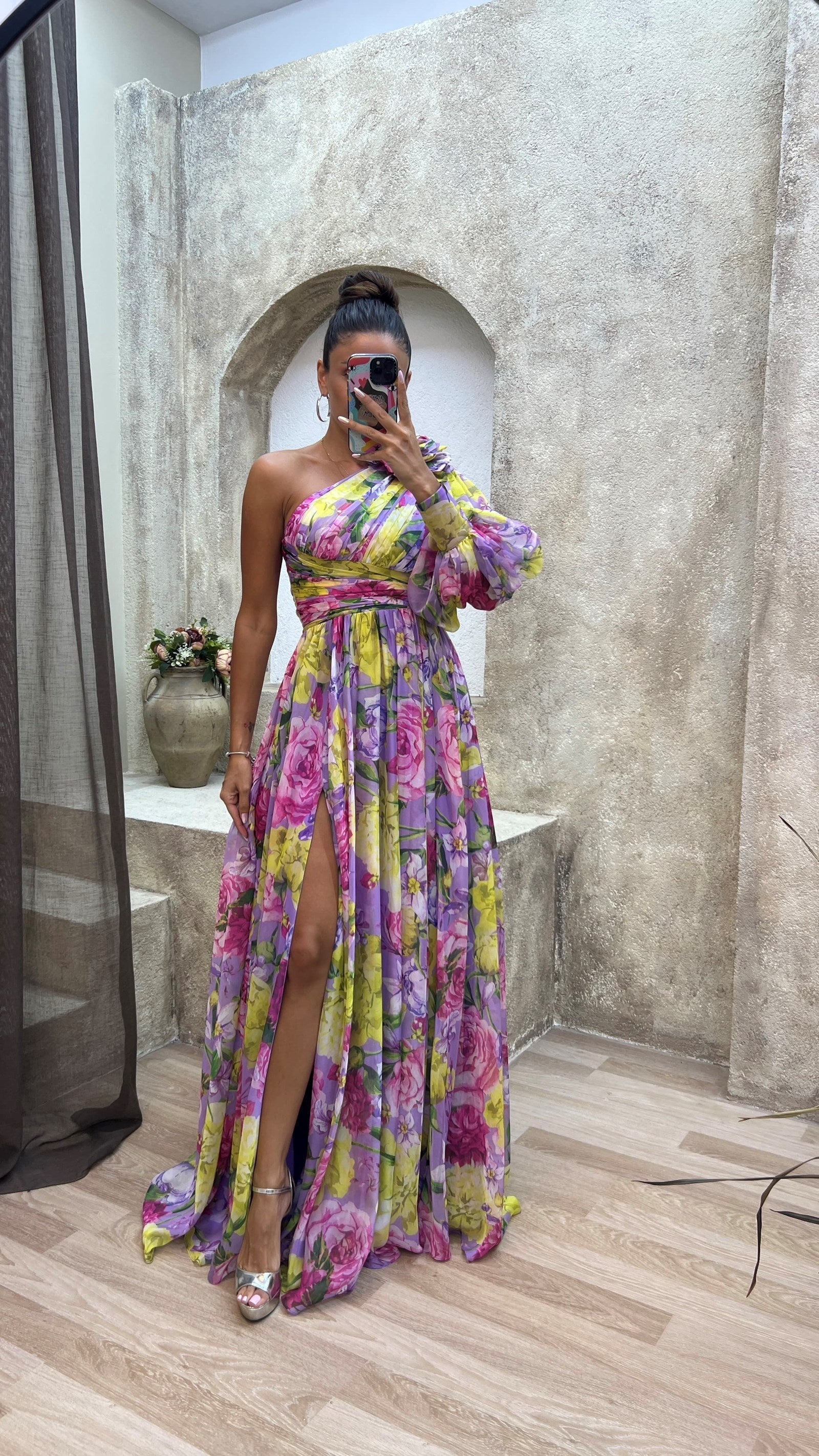 Women's One Shoulder Floral Maxi Dress 4