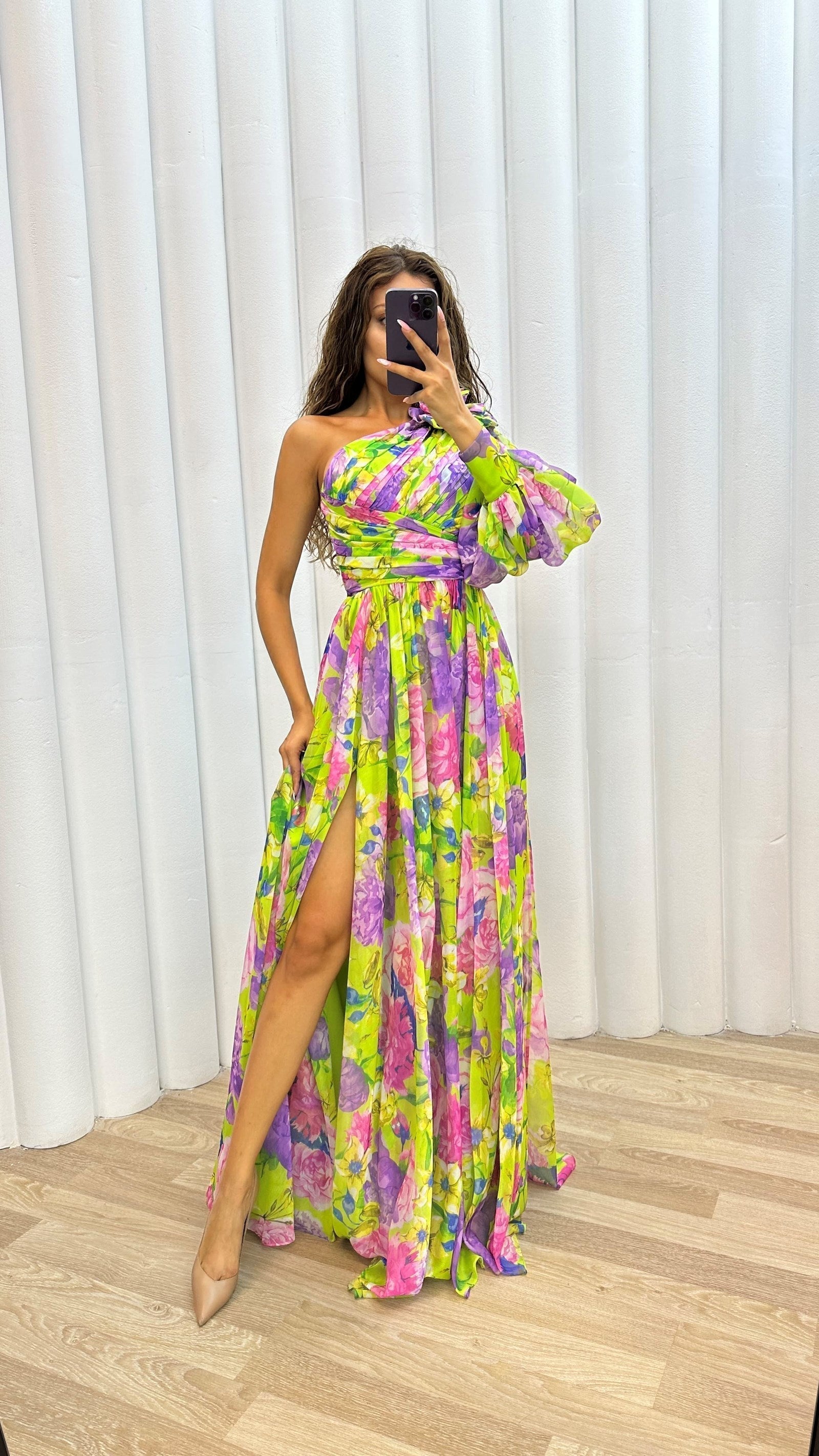 Women's One Shoulder Floral Maxi Dress 6