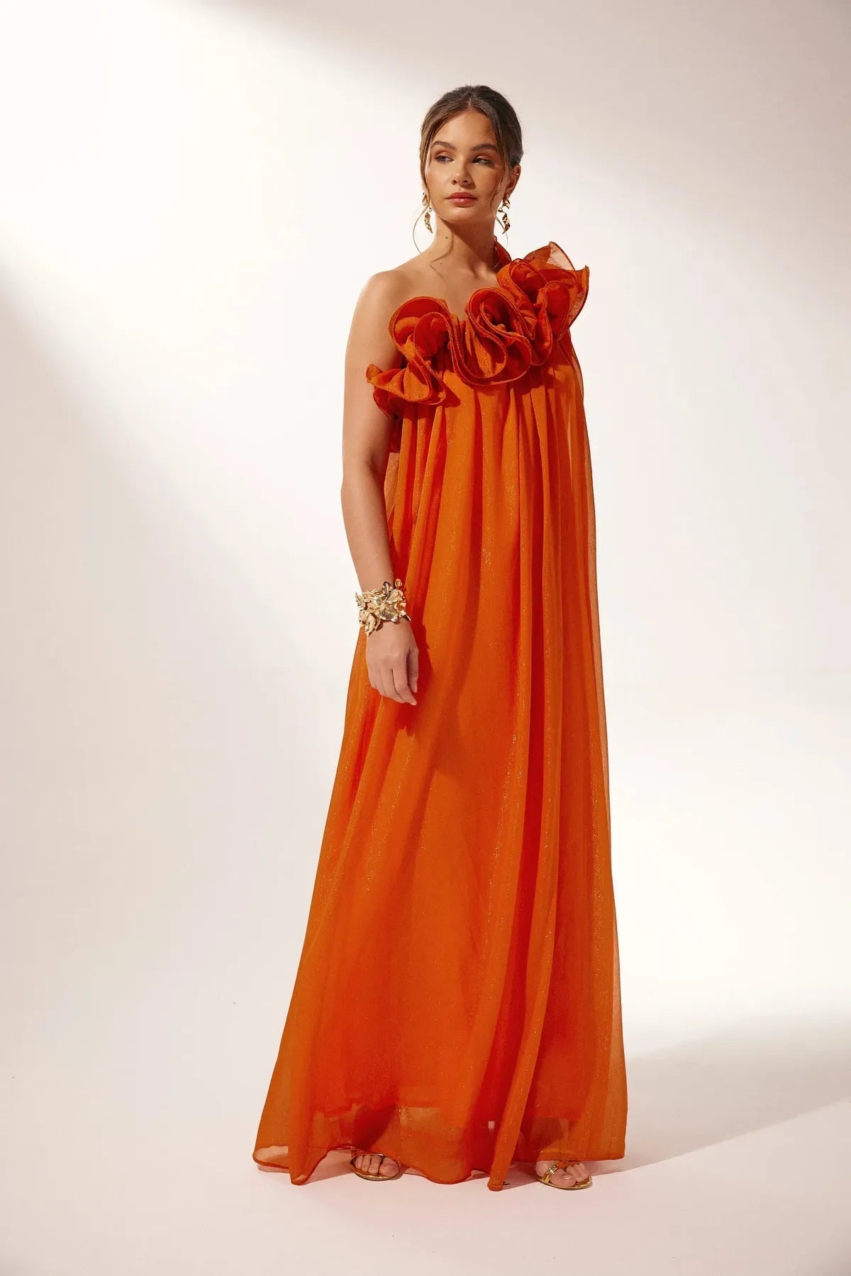 Women's One-Shoulder Maxi Dress with Ruffle Neckline 4