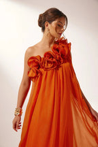 Women's One-Shoulder Maxi Dress with Ruffle Neckline 5
