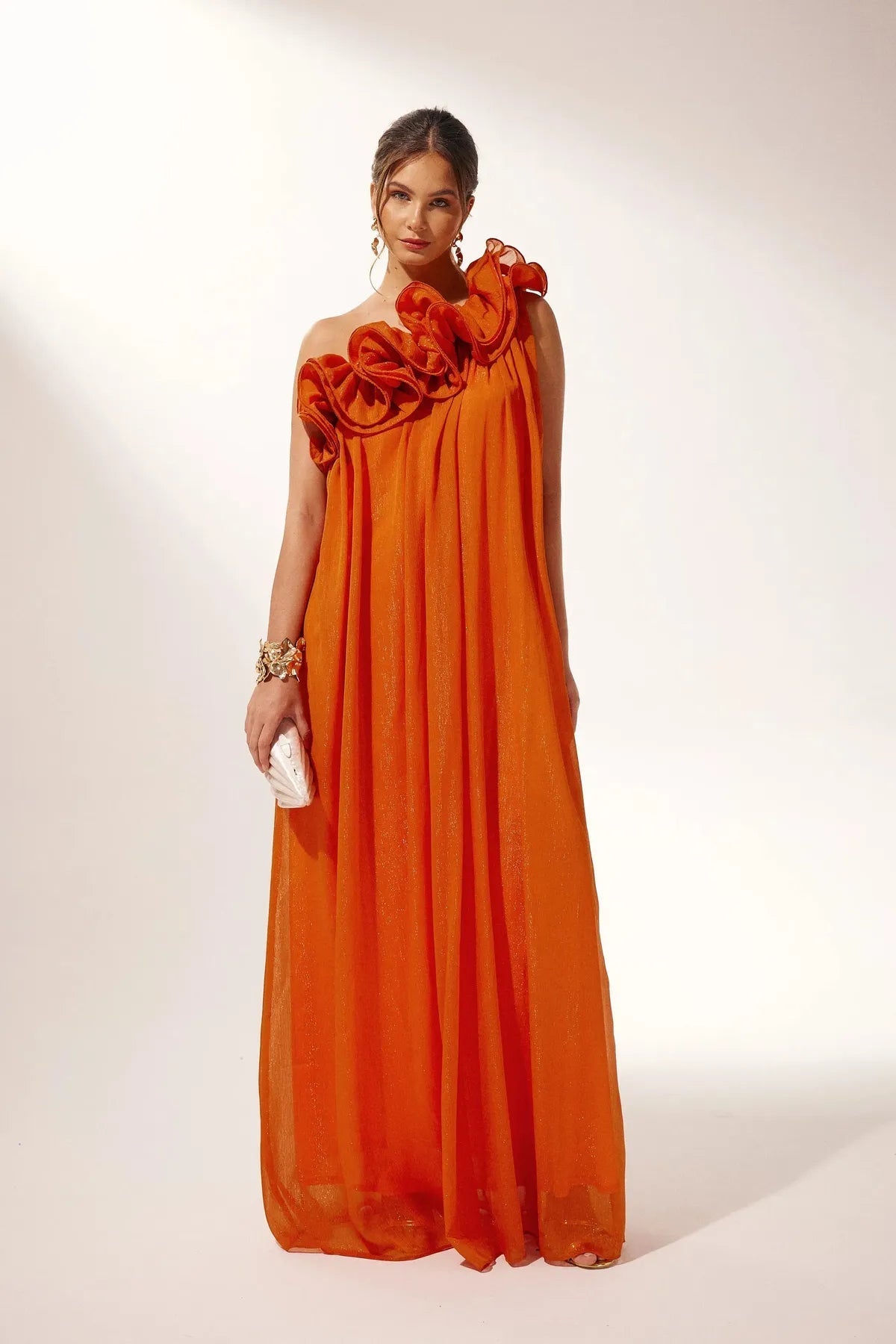 Women's One-Shoulder Maxi Dress with Ruffle Neckline 6