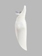 Women's One-Shoulder Midi Dress with Cut-Out Details and Metallic Accents 7