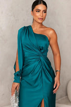Women's One-Shoulder Satin Maxi Dress with Side Slit 1