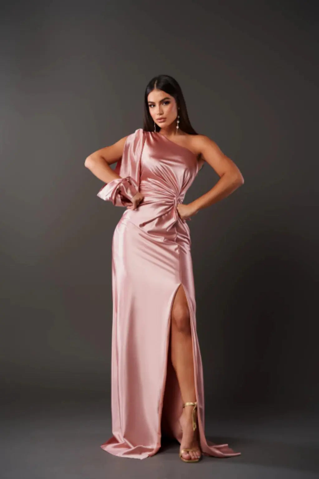 Women's One-Shoulder Satin Maxi Dress with Side Slit 14