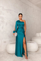 Women's One-Shoulder Satin Maxi Dress with Side Slit 2