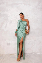 Women's One-Shoulder Satin Maxi Dress with Side Slit 5