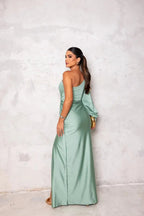 Women's One-Shoulder Satin Maxi Dress with Side Slit 6