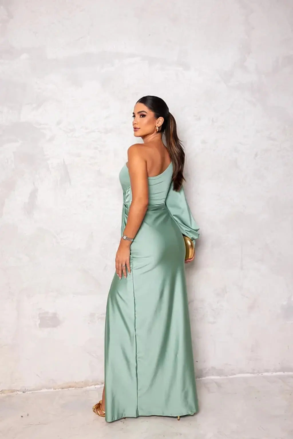 Women's One-Shoulder Satin Maxi Dress with Side Slit 6