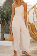 Women's One-Shoulder Wide Leg Jumpsuit with Front Pleats 1