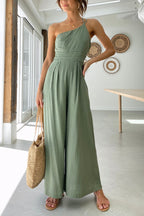 Women's One-Shoulder Wide Leg Jumpsuit with Front Pleats 6