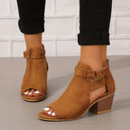 Women's Open-Toe Block Heel Ankle Boots with Cutout Details 10