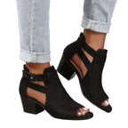 Women's Open-Toe Block Heel Ankle Boots with Cutout Details 3