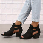 Women's Open-Toe Block Heel Ankle Boots with Cutout Details 4