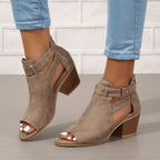 Women's Open-Toe Block Heel Ankle Boots with Cutout Details 5