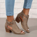 Women's Open-Toe Block Heel Ankle Boots with Cutout Details 8